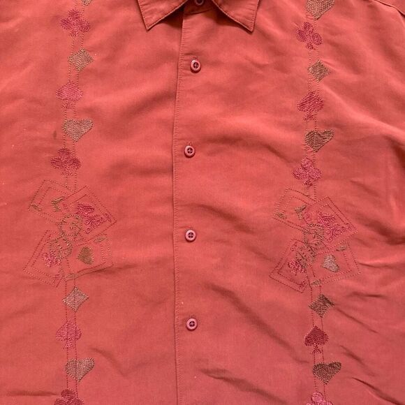 Centro Men’s Button Up Rayon Blend Shirt Poker Embroidery Style Size Large - Picture 5 of 16